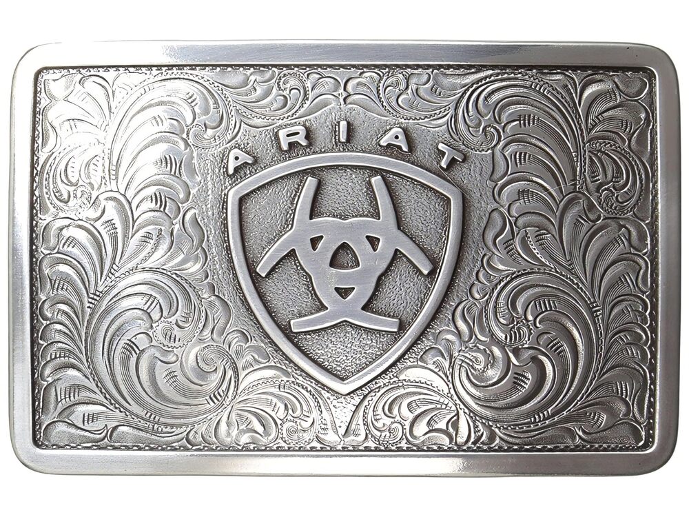 9613 Rectangular Logo Buckle with Bright-Cut Filigree Swirls 3-3/8" x